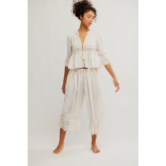 Free People Forever Young Sleep Capri Pants Ivory Lace Trim XS New With Tags - Picture 7 of 16